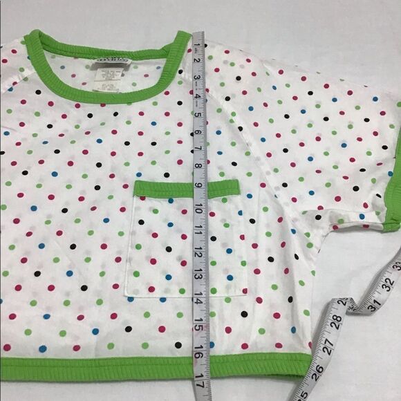 Vintage 70s White Ribbed Crop Top By Rave Reviews Polka Dot Crop Top Size Medium - Picture 6 of 9